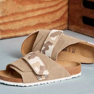 Birkenstock Kyoto Slides Desert Suede in Grey Taupe W/Camouflage Strap Sz40 US9
